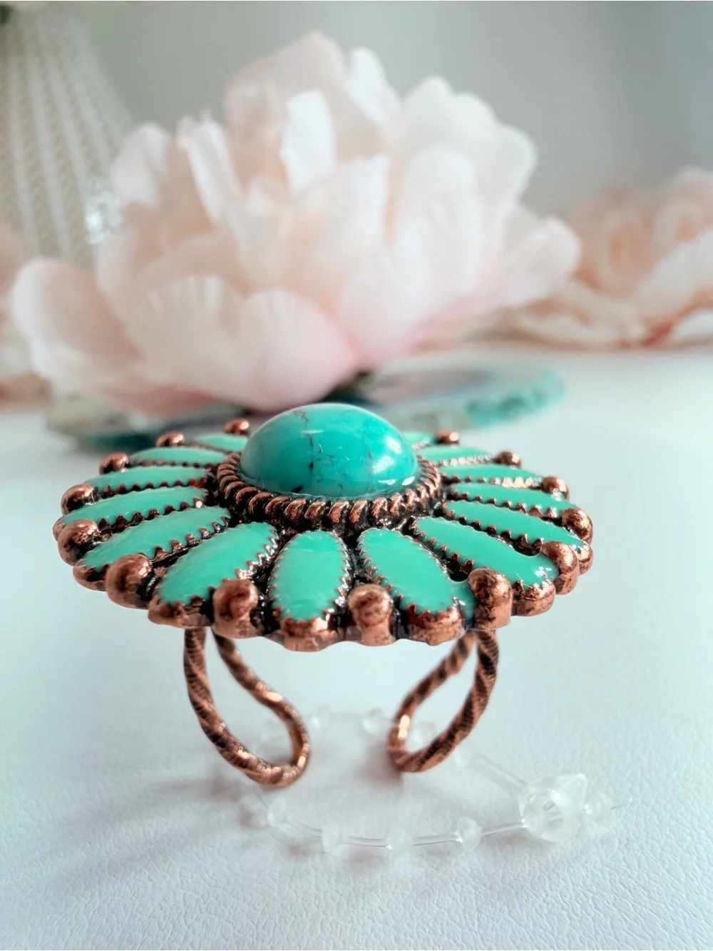 Turquoise Floral Cluster Statement Ring - Unbranded